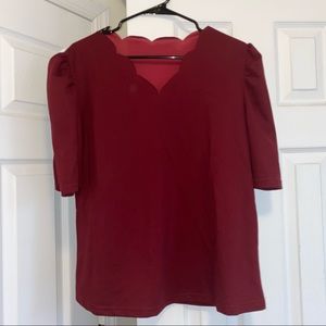 Scalloped V Neck Short Sleeve Blouse (BRAND NEW)
